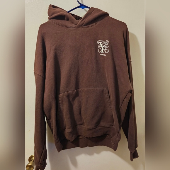 YoungLA Other - YOUNGLA Brown Embroidered Logo Bling Hoodie Pullover Men's Size M